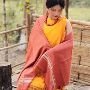 Eri silk stole in orange with a golden design