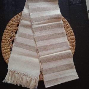 Eri Muffler off white With Full Brown Stripe
