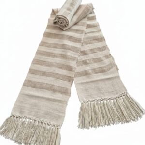 Eri Muffler off white With Full Brown Stripe