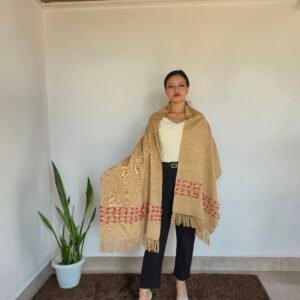 Eri silk stole Lightbrown with Flare Design