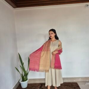 Eri silk stole Light Brown and Burgundy