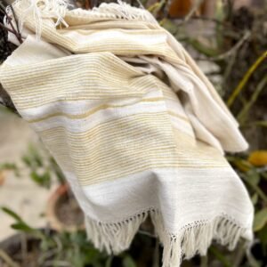 Eri silk stole offwhite with yellow stripes