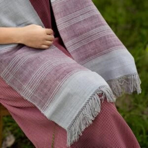 Eri silk stole grey with maroon stripes