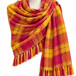 Eri silk stole Yellow with red check