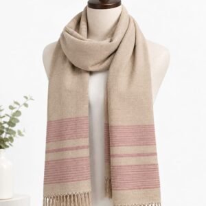 ERI SILK MUFFLER LIGHTBROWN WITH MAROON STRIPES