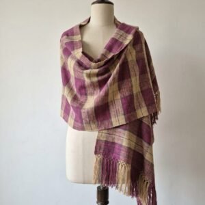 eri silk stole check -Maroon with lightbrown