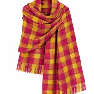 Eri silk stole Yellow with red check